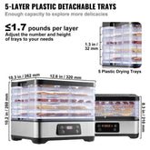 Food Dehydrator Machine, 5-Tray Fruit Dehydrator, 300W Electric Food Dryer w/ Digital Adjustable Timer & Temperature for Jerky, Herb, Meat, Beef, Fruit, Dog Treats and Vegetables, ETL Listed